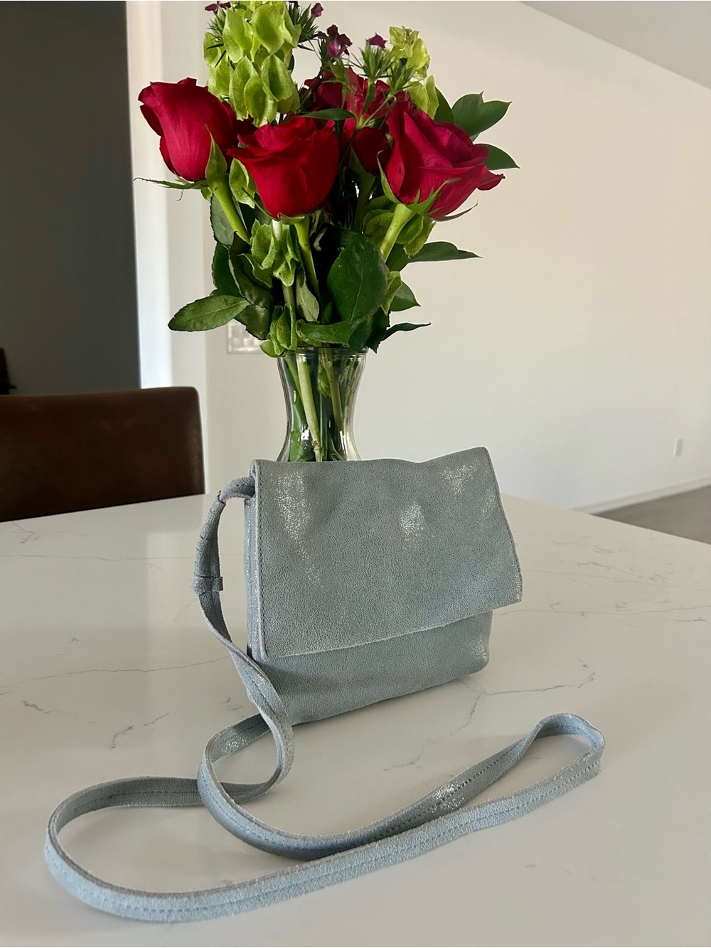 Moda Luxe Slate Gray Shimmer Suede Crossbody Bag